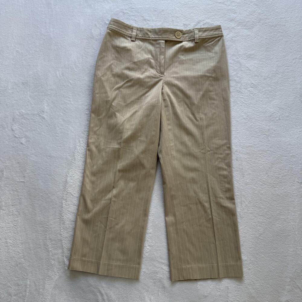 Ann Taylor Pants Womens 4 Beige Striped Dress Twill Pockets Stretch Casual